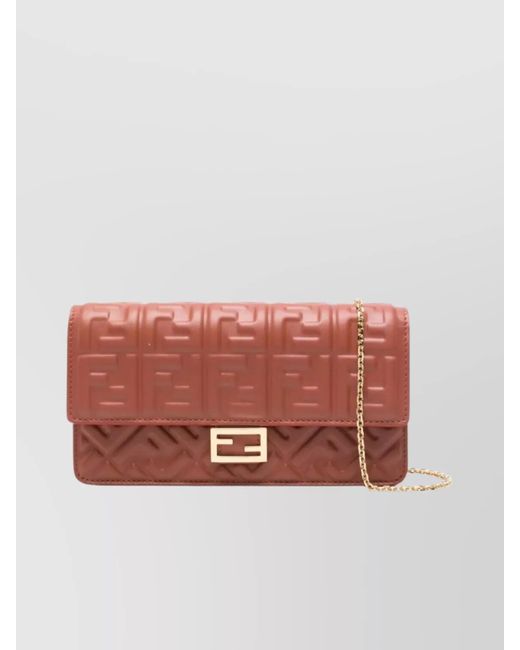 Fendi Pink Nappa Leather Baguette Chain Wallet Ff Motif