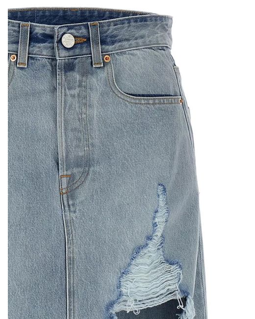 Vetements Blue Denim Destroyed Maxi Skirt