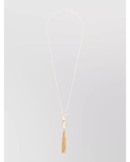 Forte_forte White Glass Bead Tassel Necklace