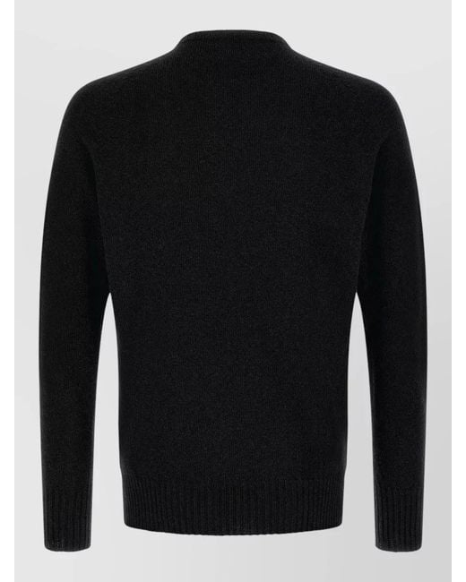 Ma'ry'ya Black Cashmere Wool Relaxed-Fit Ribbed Crew-Neck Jumper for men