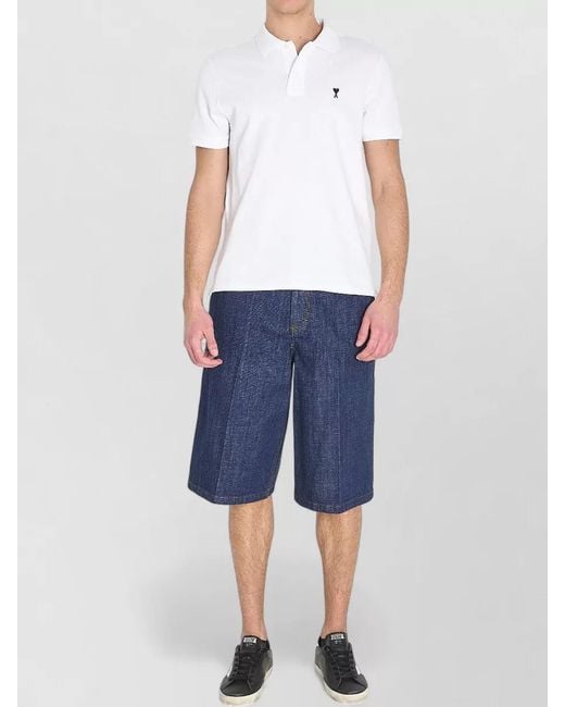 AMI Blue Cotton Piqué Polo Shirt for men