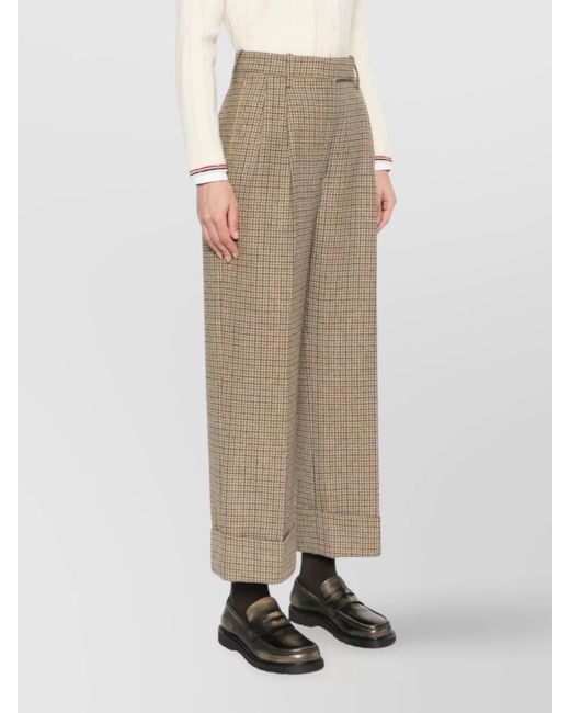 Thom Browne Natural Wool High-Rise Wide-Leg Checked Trousers