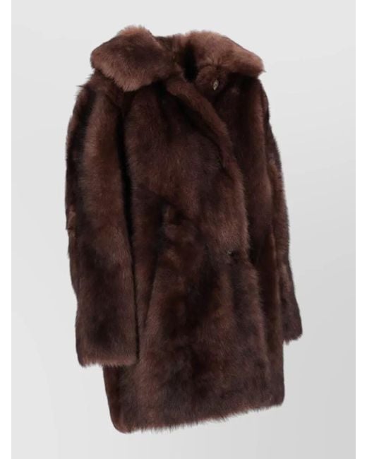 LA ROSE Brown Long Sleeve Faux Fur Coat