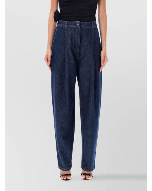 Magda Butrym Blue Denim Pleated Wide-Leg Trousers