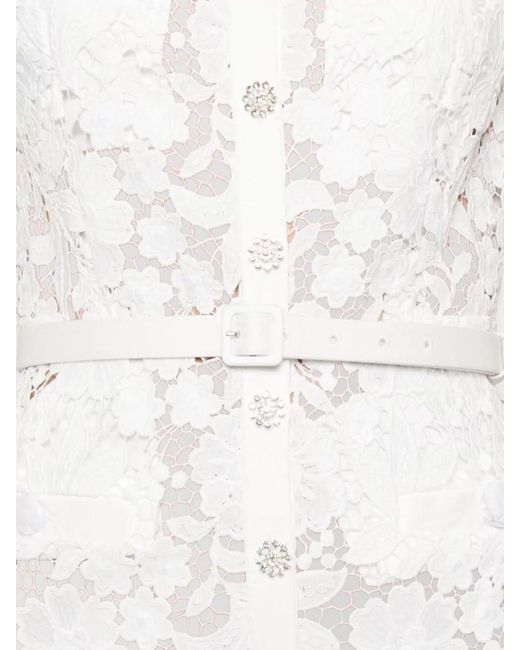Self-Portrait White Lace Midi Dress Floral Pattern Belt