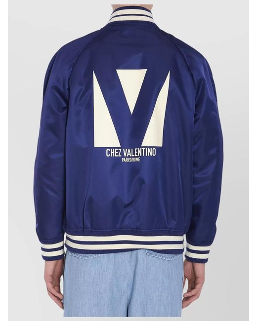 Valentino Garavani Blue Quilted Nylon Bomber Jacket for men