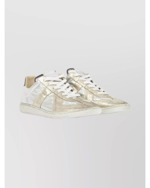 Maison Margiela White Replica Sneakers With Metallic Panel Design for men