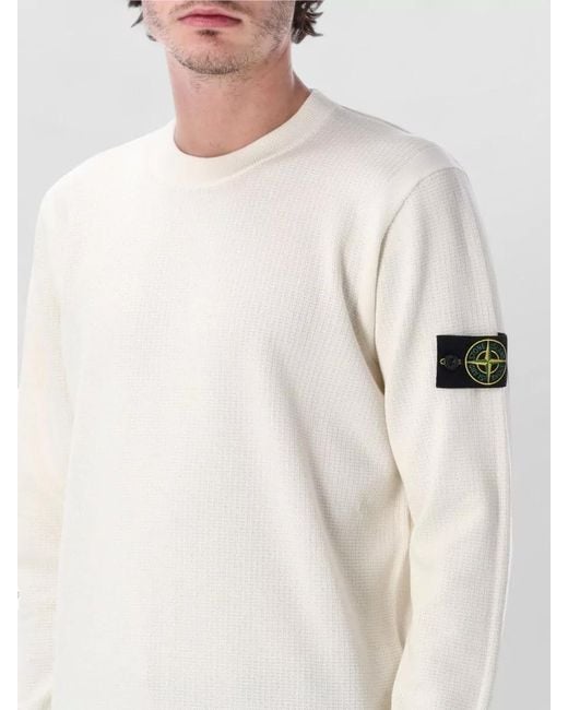 Stone Island White Cotton Micro-Knit Crew-Neck Relaxed-Fit Jumper for men