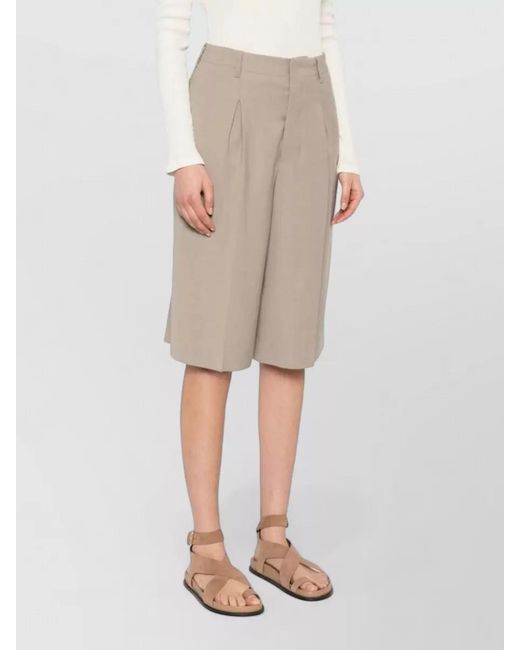 AMI Natural Tailored Shorts Belt Loops Pleats Pockets
