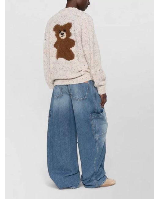 Moschino Natural Bouclé Knit Sweater Teddy Bear Motif