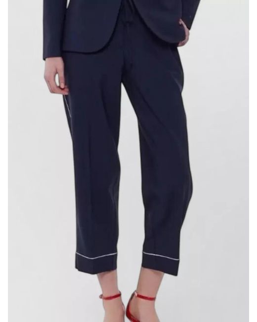P.A.R.O.S.H. Blue Tailored Trousers Contrast Piping Cropped Length