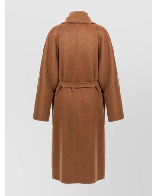 Max Mara Brown Cashmere Blend Oversized Belted Single Breasted Coat