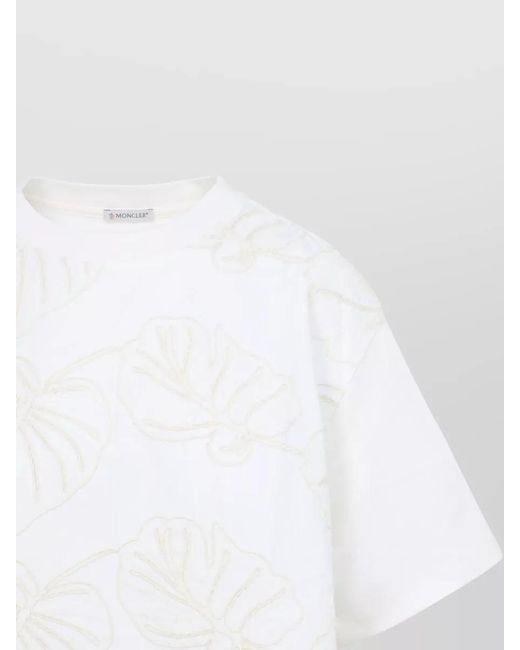 Moncler White Floral Embroidery Jersey T Shirt Side Tie