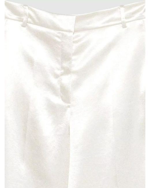 Alysi White High Waist Trousers Belt Loops Wide Leg