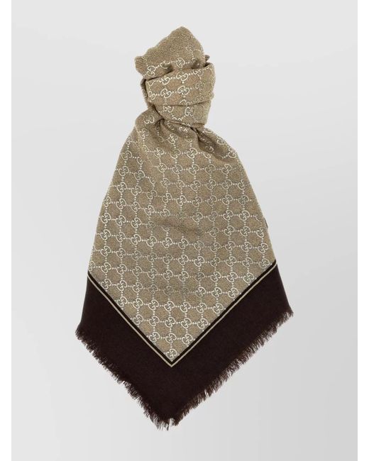 Gucci Natural Two-Tone Scarf Featuring Fringed Edges