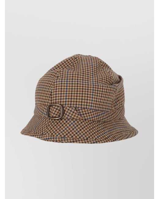 Maison Margiela Brown Wide Brim Hat With Buckle And Check Pattern for men
