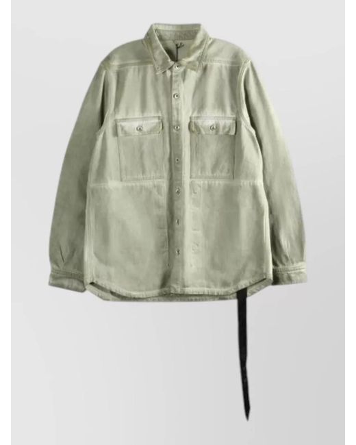 Rick Owens Green Long Sleeve Overshirt Drkshdw Chest Pockets for men