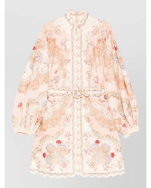 Zimmermann Natural Daylight Stand Collar Mini Dress Belt