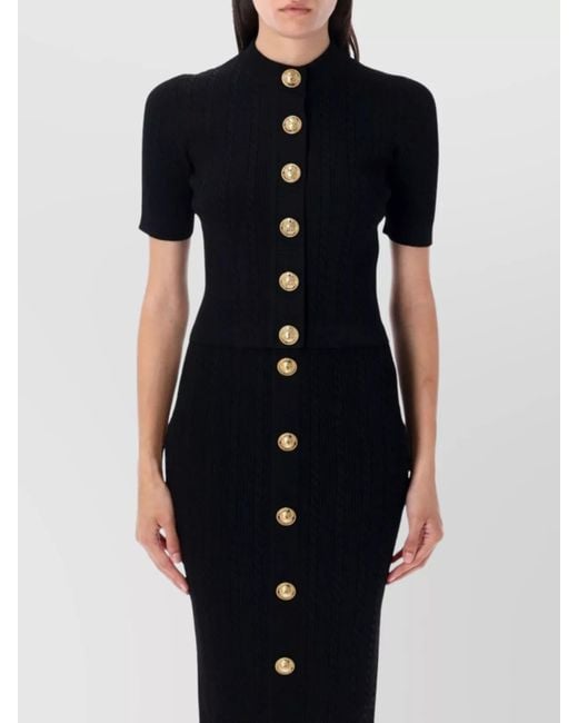 Balmain Black Cable-Knit Slim-Fit Short-Sleeve Crewneck Cardigan