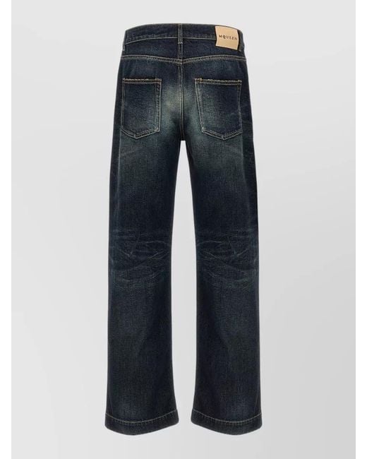 McQueen Blue Wide Leg Denim Pants Belt Loops for men