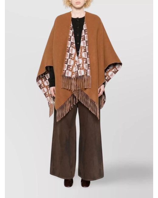 Fendi Brown Wool Cashmere Reversible Cape