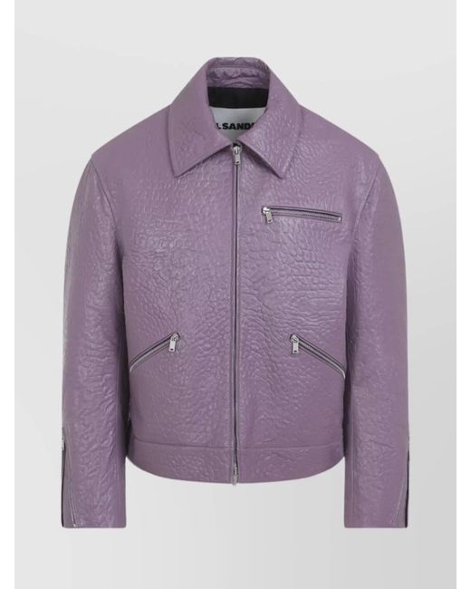 Jil Sander Purple Textured Long Sleeve Jacket Zippered Pockets for men