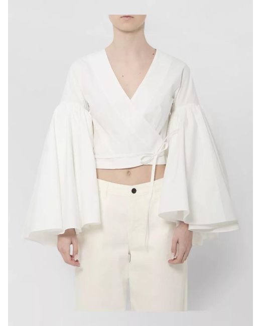 Jacquemus White Cotton Wrap Cropped Blouse