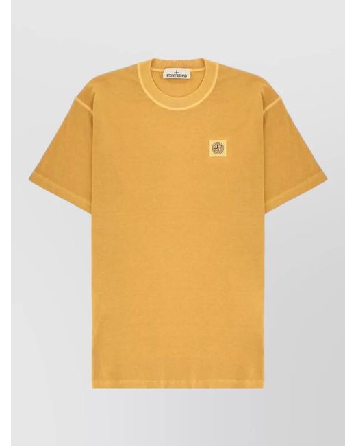 Stone Island Yellow Logo Crew Neck T-Shirt for men