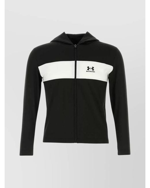 Balenciaga Black Long-Sleeve Hooded Zip Sweatshirt for men