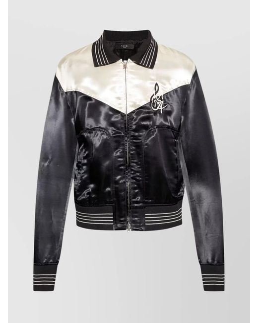 Amiri Black Embroidered Viscose Bomber Jacket for men