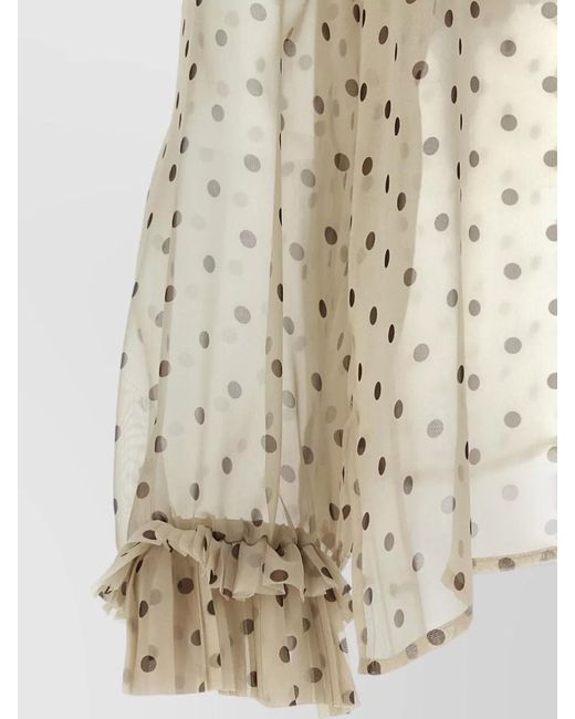 P.A.R.O.S.H. Natural Pleated Polka-Dot Ruffled Blouse