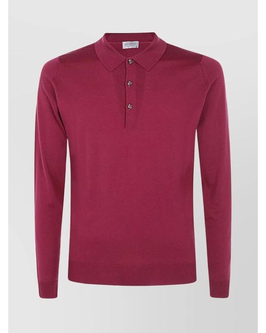 John Smedley Red Long Sleeve Ribbed Cuffs Hem for men