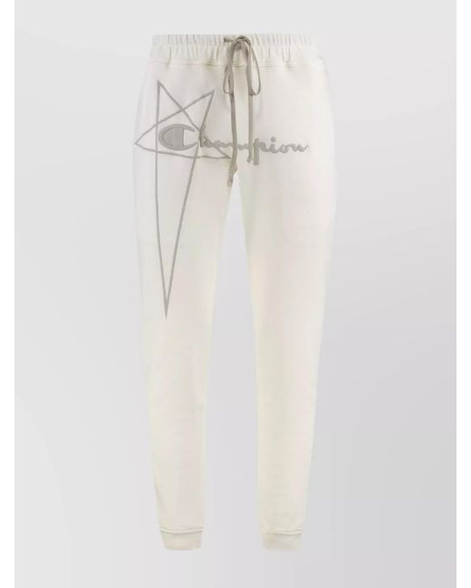 Rick Owens White Cotton Ribbed Track Pants for men