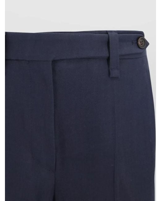 Brunello Cucinelli Blue Tailored Cigarette Trousers Belted Waist Detail