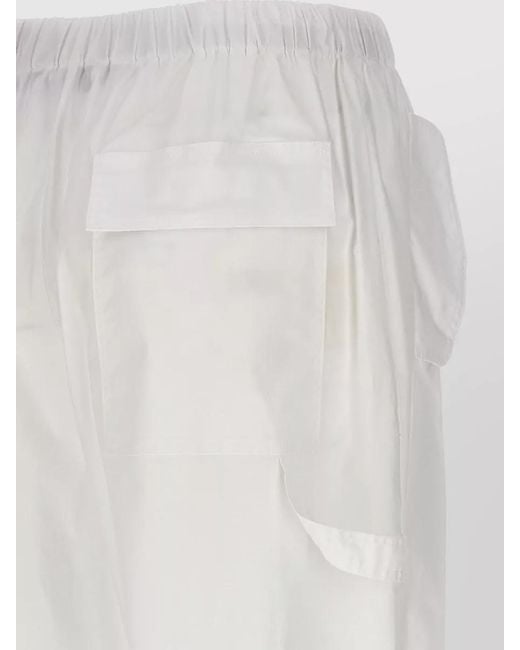 Nude White Cargo Pants Elastic Waist Drawstring Hem Pockets