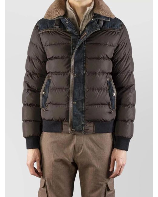 Moorer Gray Denim Trimmed Shearling Collar Padded Jacket for men