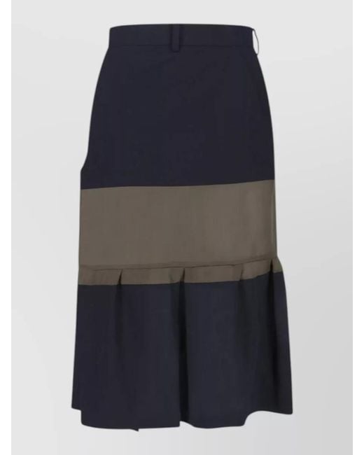 Sacai Blue Midi Skirt Belt Loops Button Pleated Hem