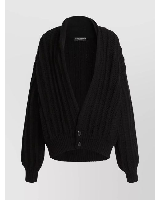 Dolce & Gabbana Black Ribbed Virgin Wool Long-Sleeve Cardigan