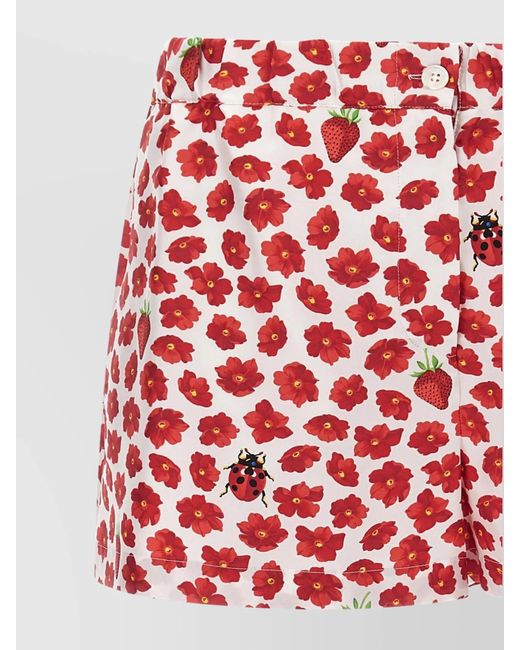Versace Red Silk Strawberry Garden Knee-Length Shorts