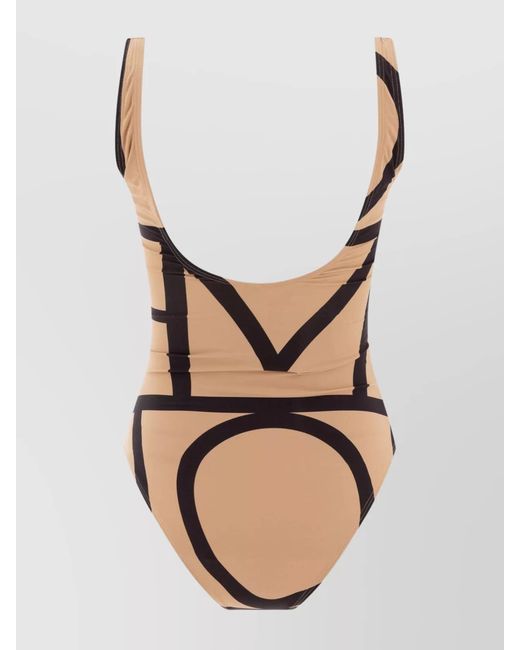 Totême Natural Monogram-Print Scoop-Neck Swimsuit
