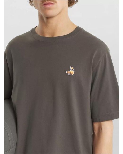 Maison Kitsuné Gray Organic Cotton Crew Neck T-Shirt for men
