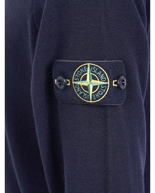 Stone Island Blue Crew Neck Sweater Long Sleeve Design for men