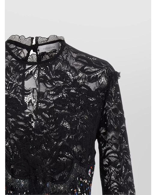 Rabanne Black Wool Cashmere Floral Lace Mini Dress
