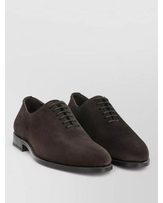 Ferragamo Black Suede Oxford Shoes Almond Toe Leather Sole for men
