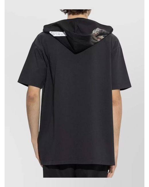 Maison Margiela Black Cotton Hooded T-Shirt for men