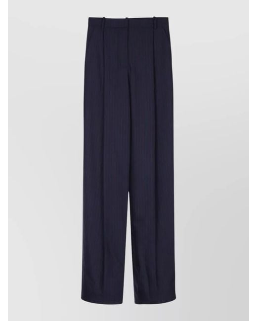 Elisabetta Franchi Blue High Waist Pinstripe Pleated Wide Leg Pants