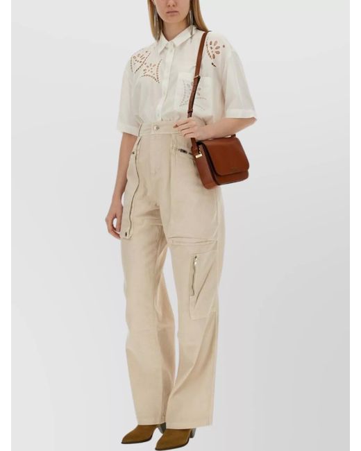 Isabel Marant Natural Cotton Regular-Fit Wide-Leg Trousers