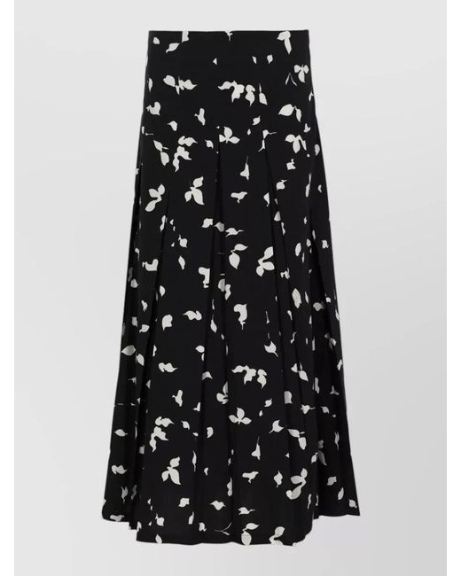 Alysi Black Floral Pattern High Waist Pleated Maxi Skirt