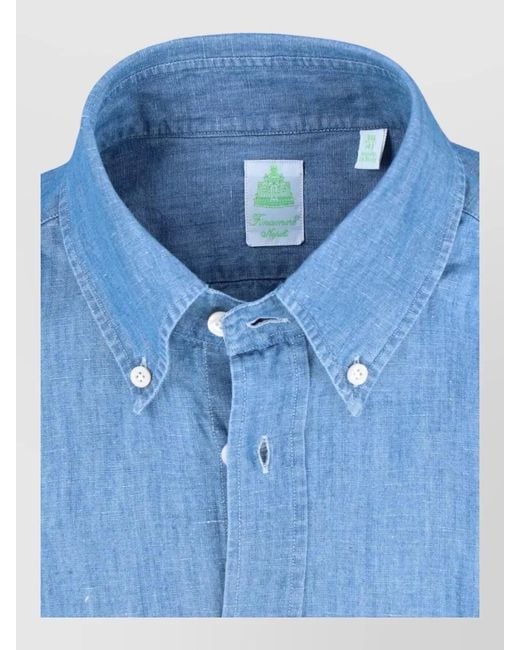 Finamore 1925 Blue Casual Shirt Straight Cut Button Down Collar for men