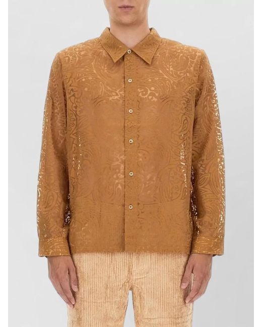 Séfr Brown Maui Long Sleeve Sheer Pattern Shirt for men